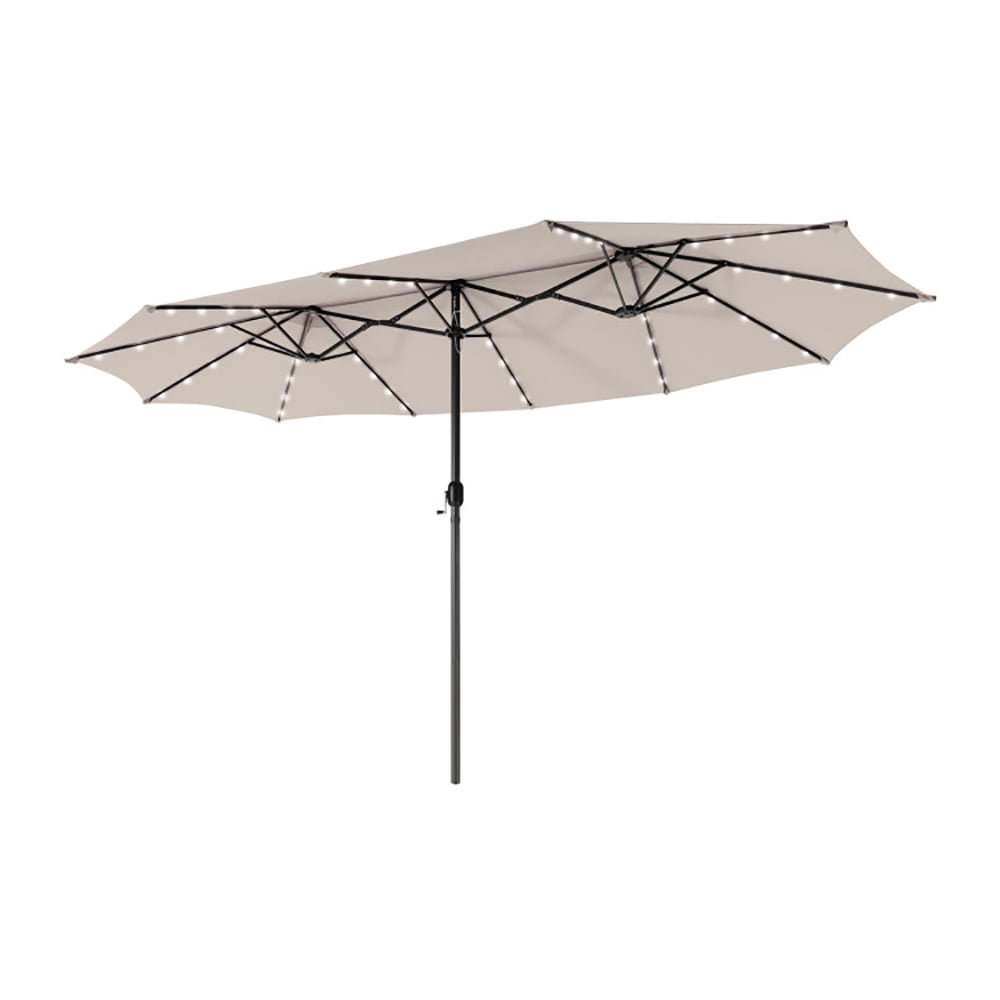 Aimee Lii 15 Feet Twin Patio Umbrella with 48 Solar LED Lights, Outdoor Umbrellas for Patio, Beige