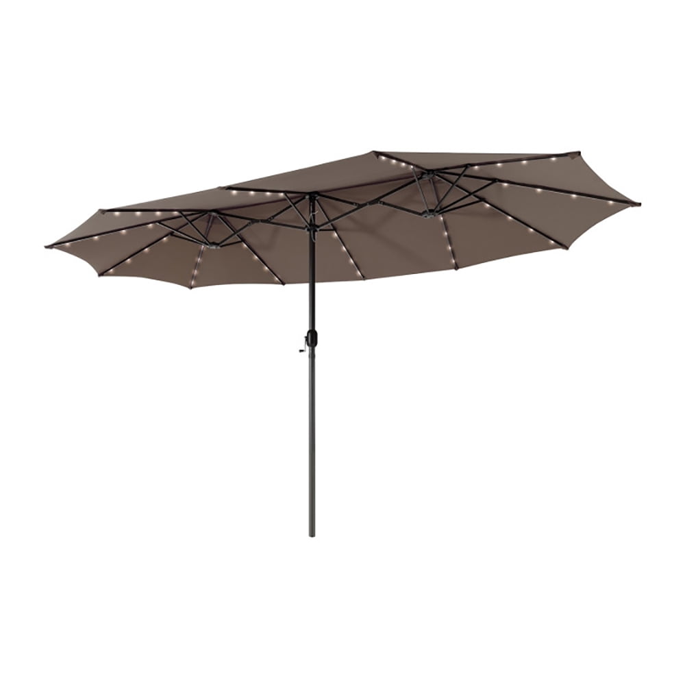 Aimee Lii 15 Feet Twin Patio Umbrella with 48 Solar LED Lights, Outdoor Umbrellas for Patio, Brown