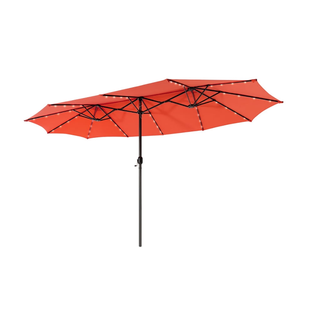 Aimee Lii 15 Feet Twin Patio Umbrella with 48 Solar LED Lights, Outdoor Umbrellas for Patio, Orange