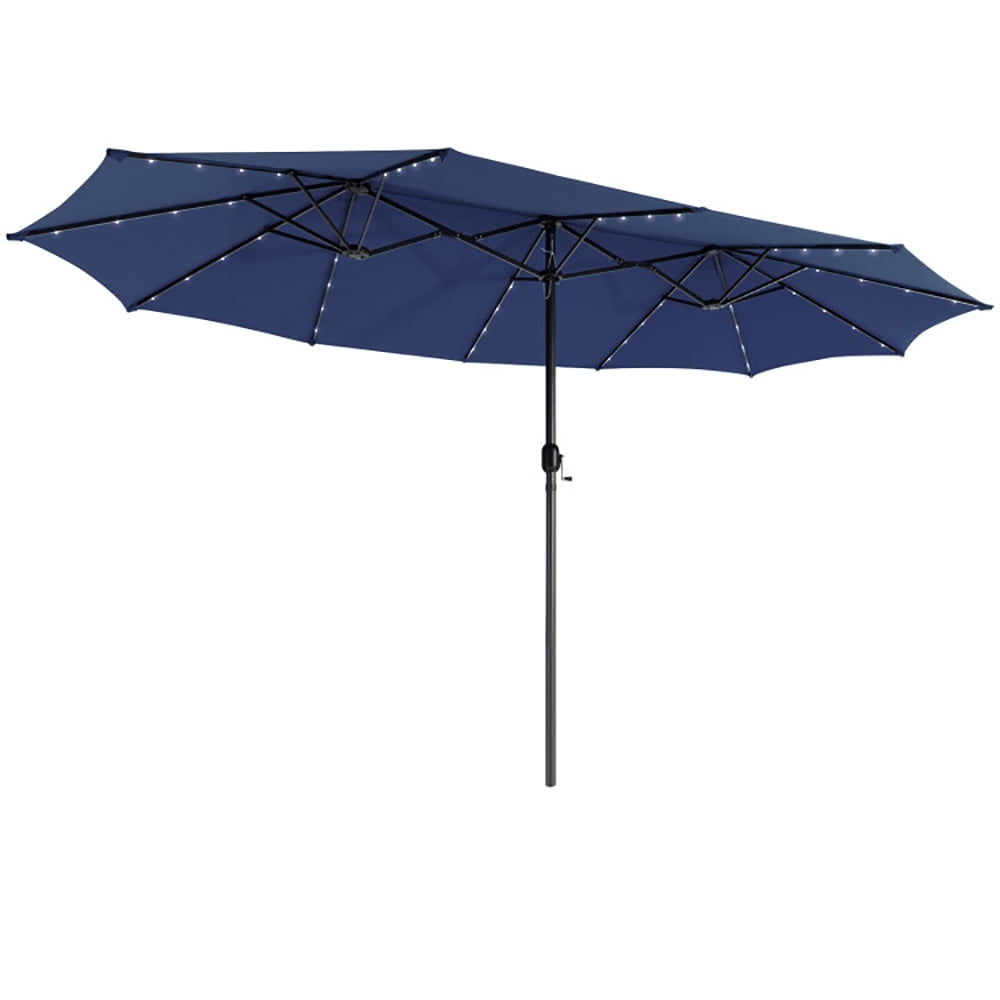 Aimee Lii 15 Feet Twin Patio Umbrella with 48 Solar LED Lights, Table Umbrella Outdoor Patio, Navy Aimee Lii 15 Feet Twin Patio Umbrella with 48 Solar LED Lights, Table Umbrella Outdoor Patio, Navy