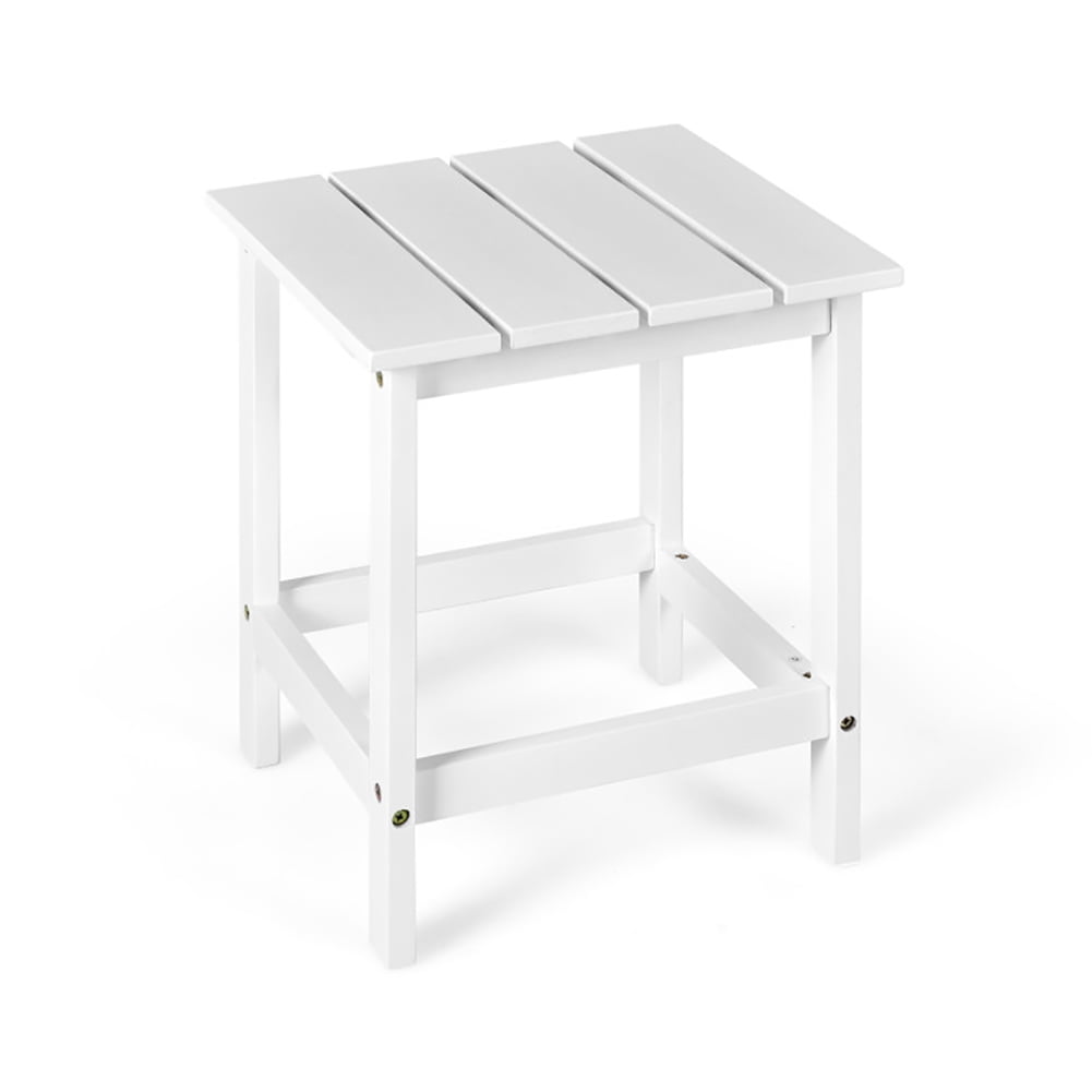 Aimee Lii 15 Inch Patio Square Wooden Slat End Side Coffee Table for Garden, Outdoor Patio Furniture, White