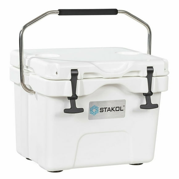 Aimee Lii 16 Quart 24-Can Capacity Portable Insulated Ice Cooler with 2 Cup Holders, Travel Cooler, Outdoor Picnic Camping Equipment, White