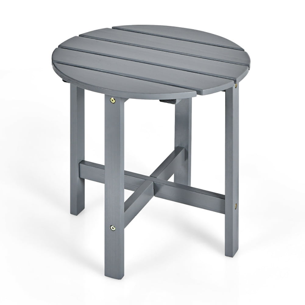 Aimee Lii 18 Inch Patio Round Side Wooden Slat End Coffee Table for Garden, Outdoor Patio Furniture, Gray