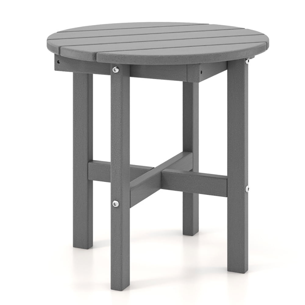 Aimee Lii 18" Round Side Table with Cross Base and Slatted Surface, Outdoor Patio Furniture, Gray