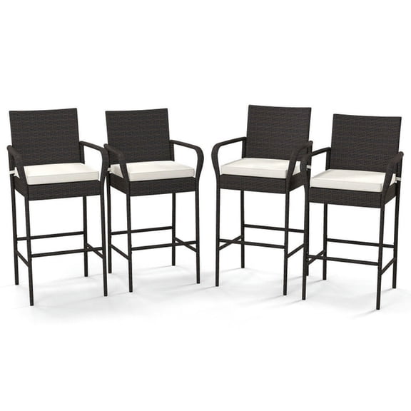Aimee Lii 2/4 Pieces Outdoor PE Rattan Cushioned Barstool Set with Armrests, Outdoor Patio Furniture for Balcony Porch Backyard, Sturdy -Set of 4