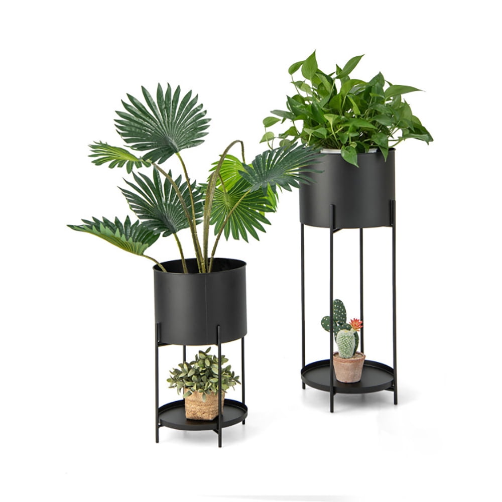 Aimee Lii 2 Metal Planter Pot Stands with Drainage Holes, Plant Stand Indoor, Plant Display Stand for Living Room, Balcony, Black