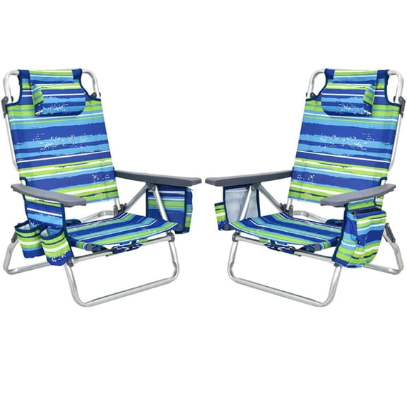 Aimee Lii 2-Pack Folding Backpack Beach Chair 5-Position Outdoor Reclining Chairs with Pillow, Patio Furniture for Garden Backyard Pool Deck