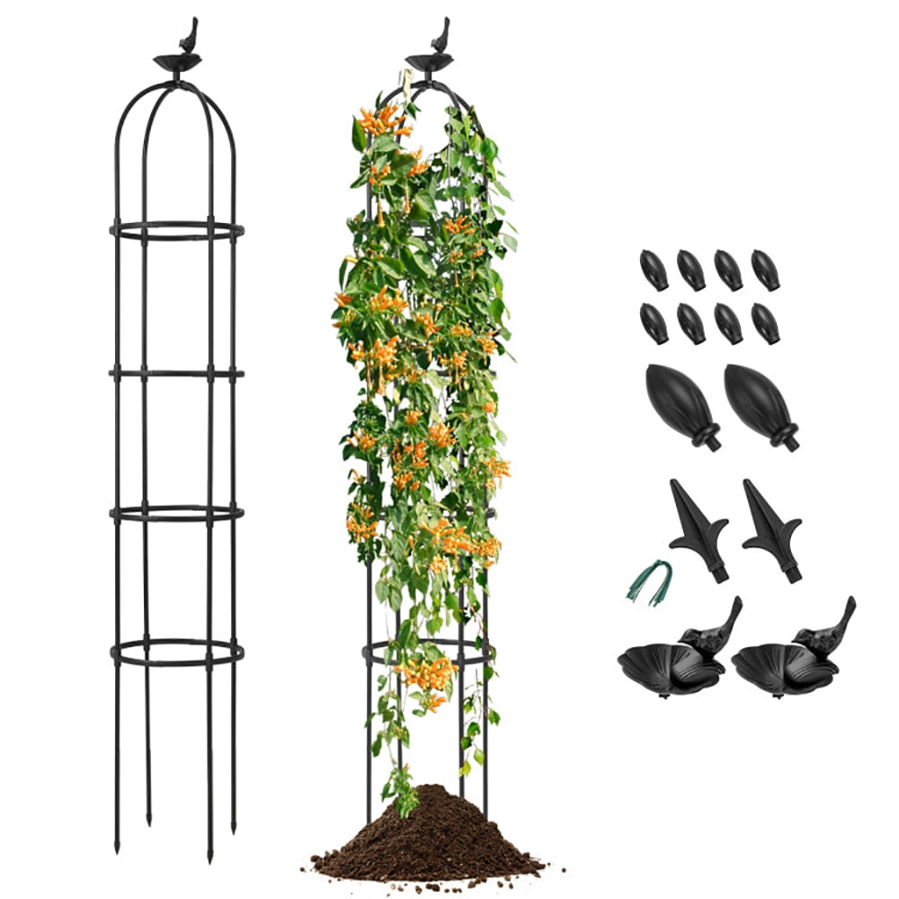 Aimee Lii 2-Pack Garden Obelisk Trellis for Climbing Plants, Tomato Plant Support, Vegetables Patio Metal Lattices, Black Aimee Lii 2-Pack Garden Obelisk Trellis for Climbing Plants, Tomato Plant Support, Vegetables Patio Metal Lattices, Black