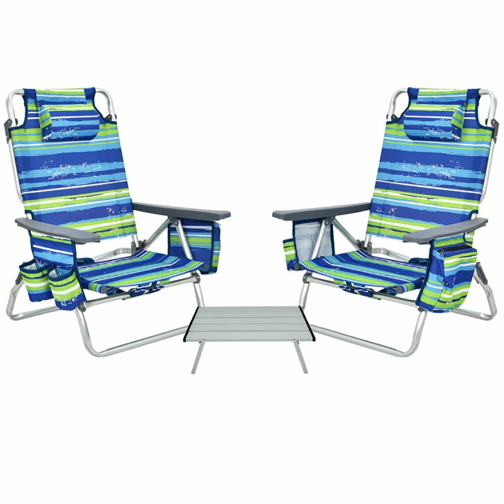Aimee Lii 2 Packs 5-Position Outdoor Folding Backpack Beach Table Chair Reclining Chair Set, Outdoor Patio Furniture, Blue