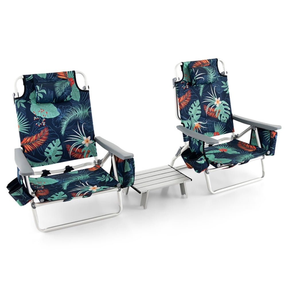 Aimee Lii 2 Packs 5-Position Outdoor Folding Backpack Beach Table Chair Reclining Chair Set, Outdoor Patio Furniture, Green