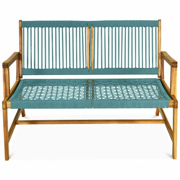 Aimee Lii 2-Person Acacia Wood Yard Bench for Balcony and Patio, Outdoor Patio Furniture for Balcony Porch Garden Backyard, Sturdy-Turquoise