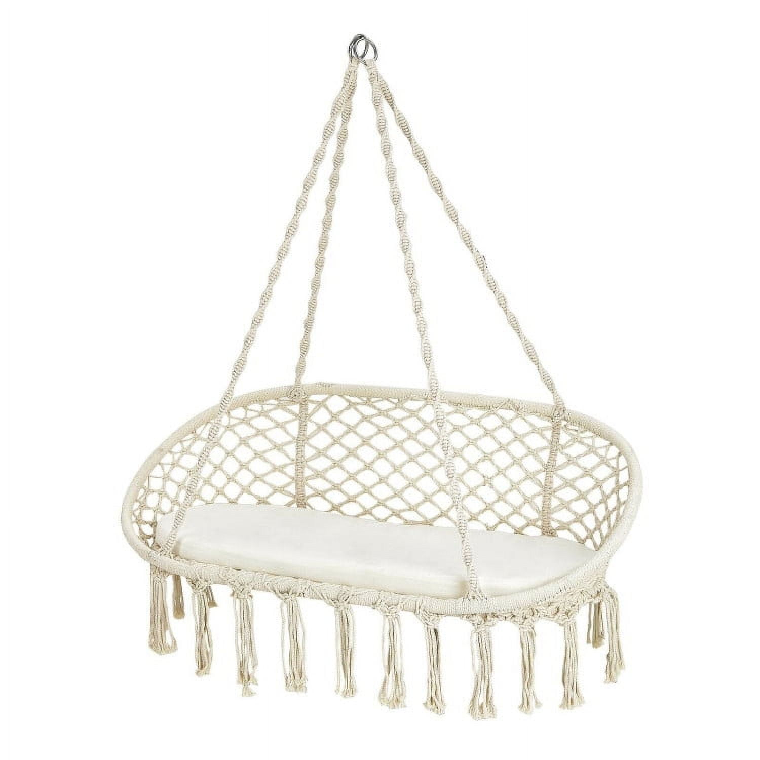 Aimee Lii 2 Person Hanging Hammock Chair with Cushion Macrame Swing, Patio Swing Chair, Beige
