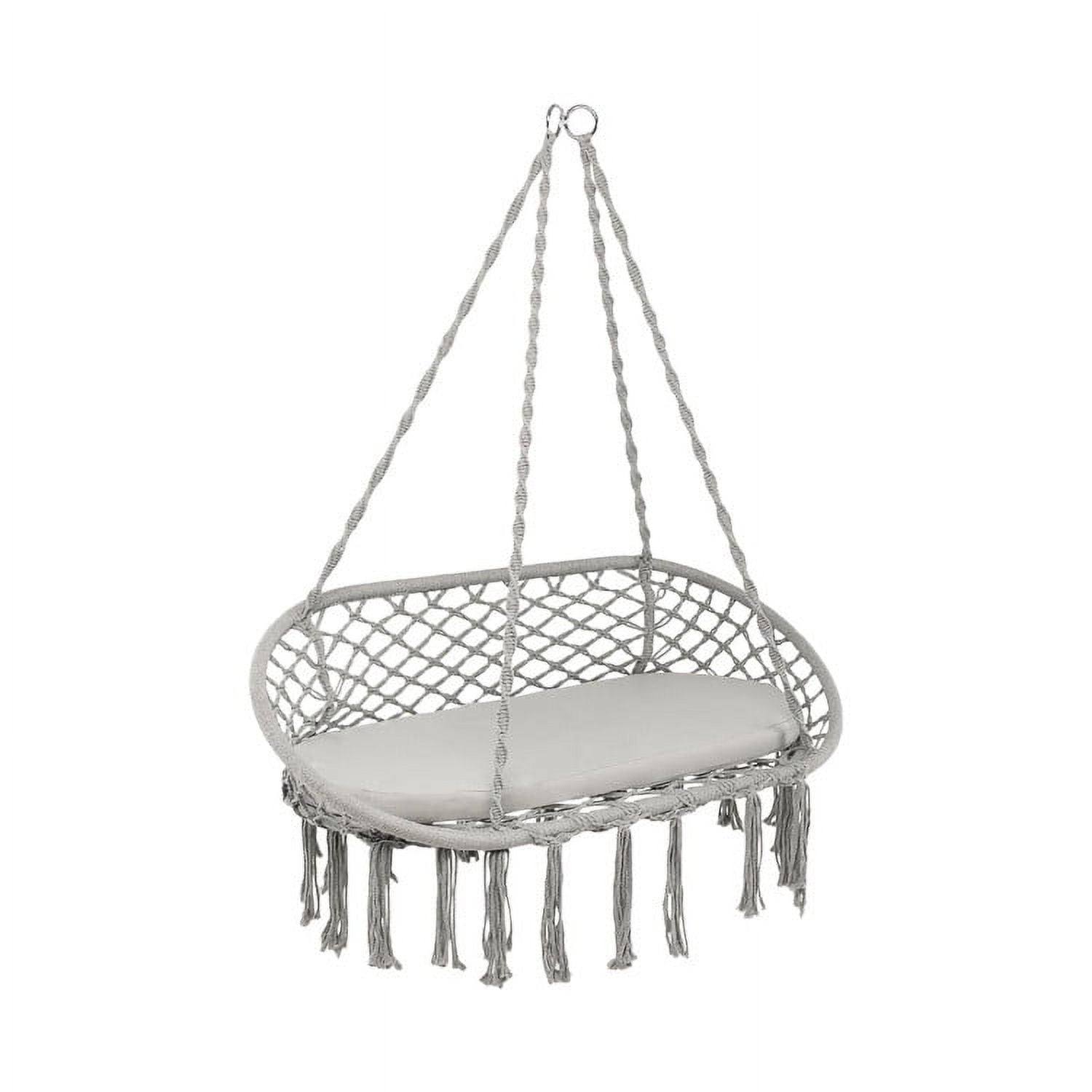 Aimee Lii 2 Person Hanging Hammock Chair with Cushion Macrame Swing, Patio Swing Chair, Gray