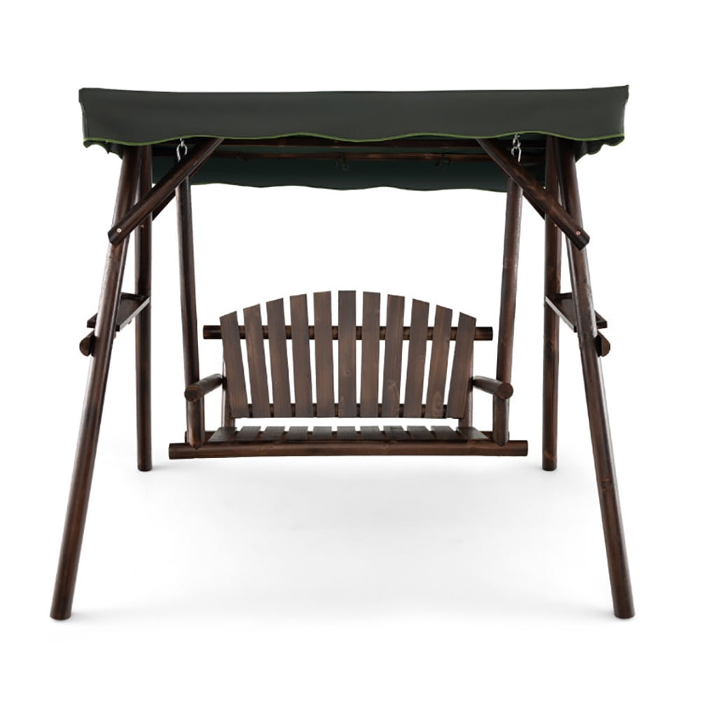 Aimee Lii 2-Person Outdoor Wooden Porch Swing with an Adjustable Canopy, Swing Chair Outdoor