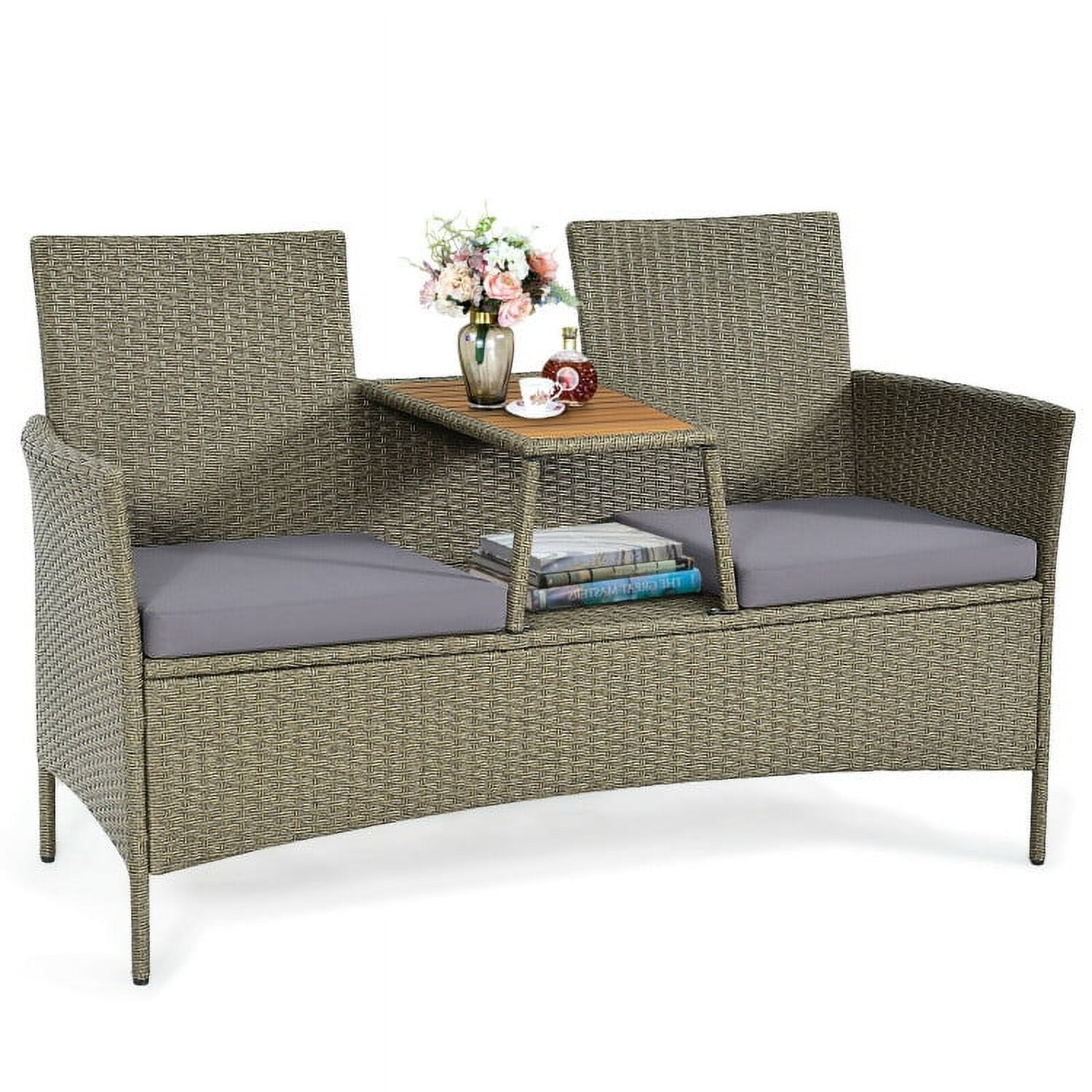 Aimee Lii 2-Person Patio Rattan Conversation Furniture Set, Small Patio Set with Coffee Table Aimee Lii 2-Person Patio Rattan Conversation Furniture Set, Small Patio Set with Coffee Table