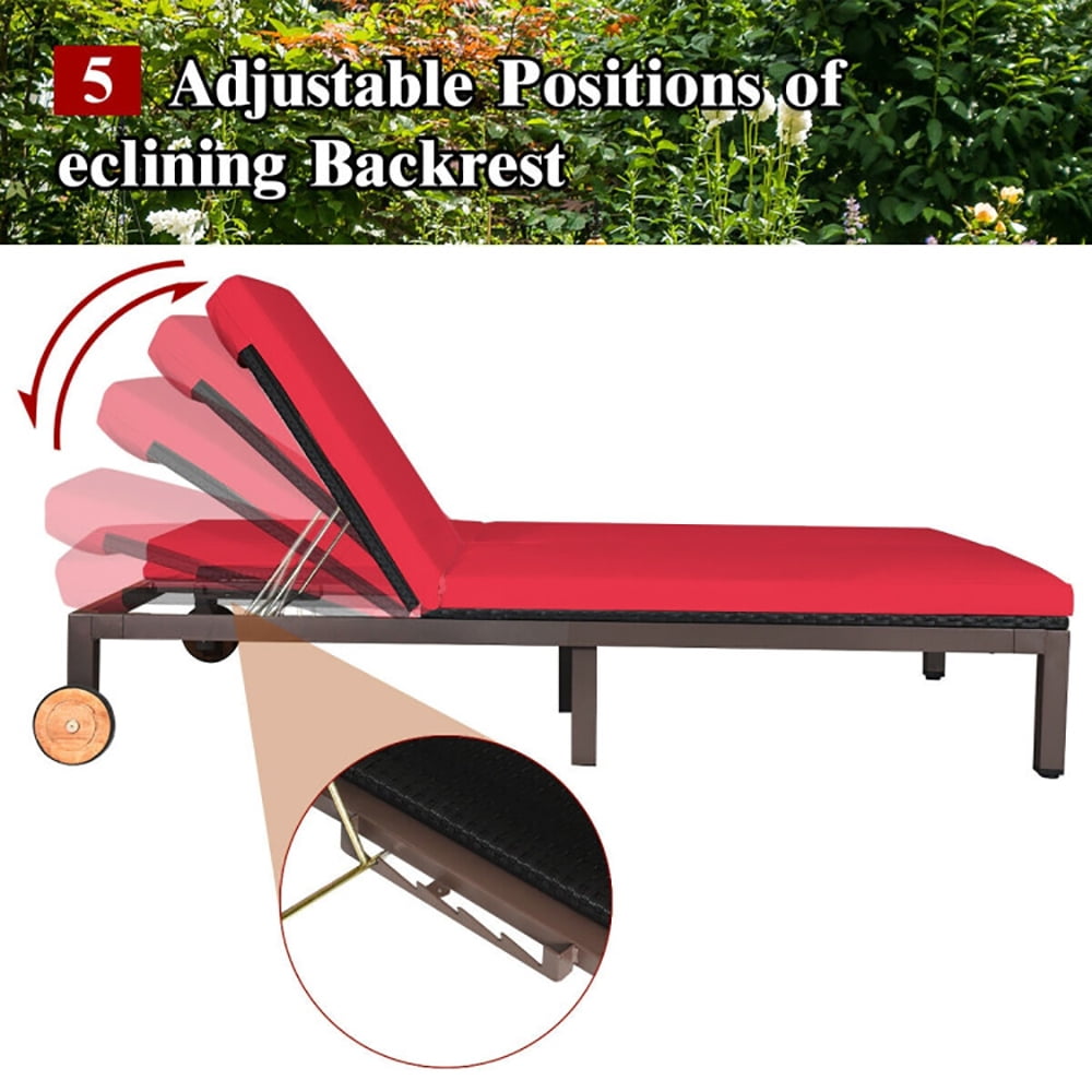 Aimee Lii 2-Person Patio Rattan Lounge Chair with Adjustable Backrest, Patio Loungers, Red