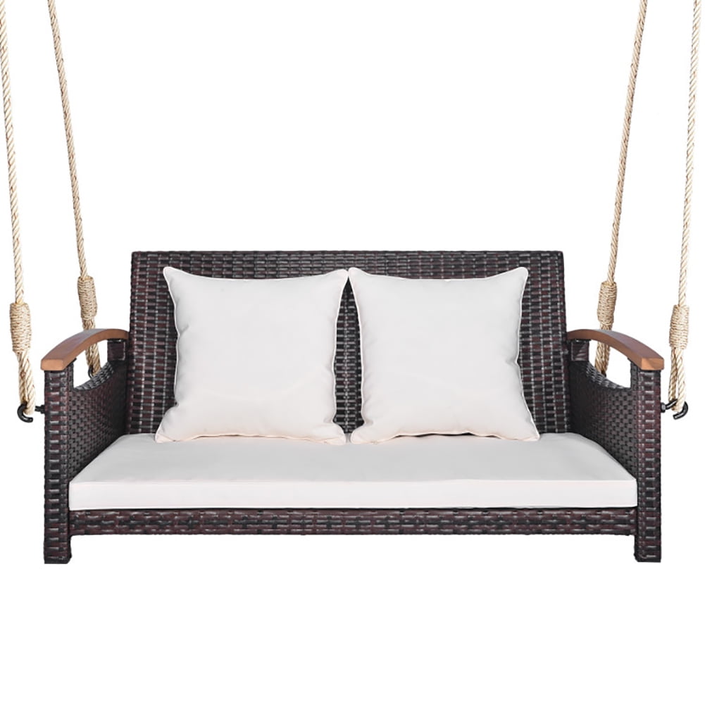 Aimee Lii 2-Person Patio Rattan Porch Swing, Swing Chair Outdoor