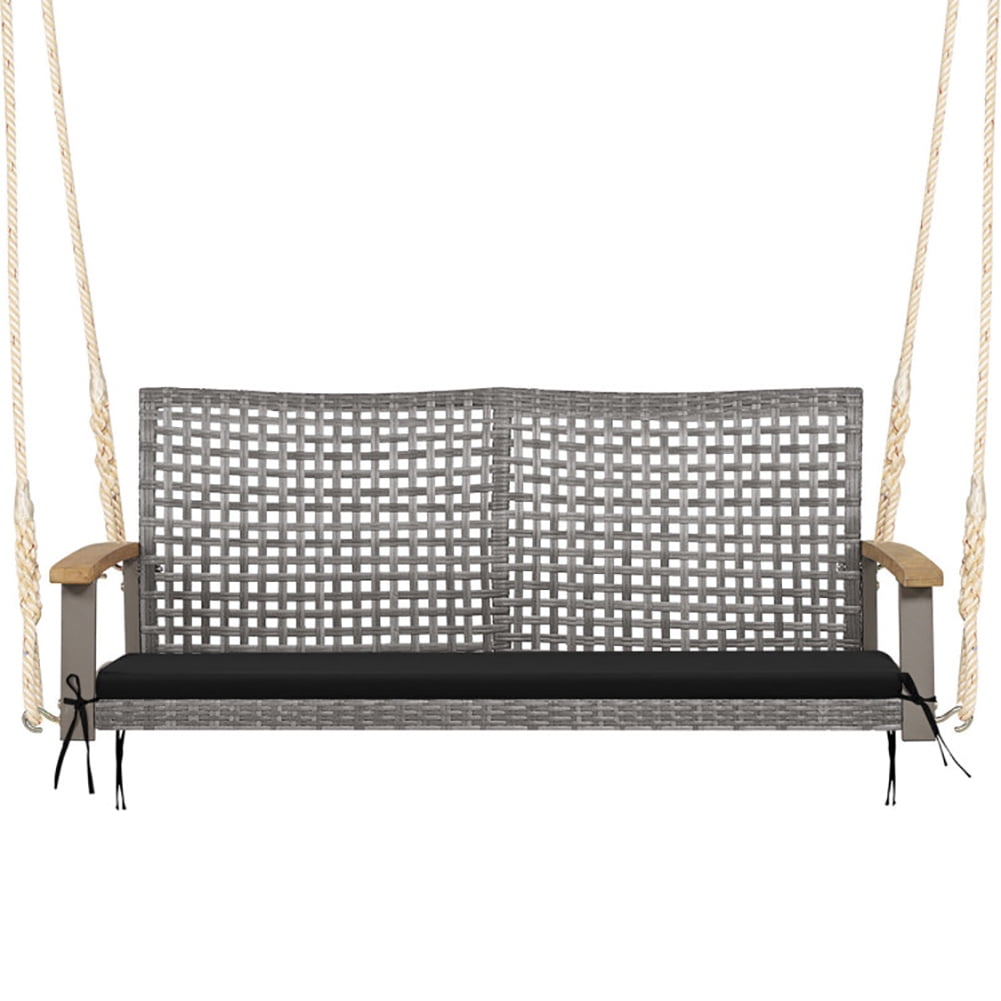 Aimee Lii 2-Person Patio Wicker Hanging Swing Chair, Swing Chair Outdoor, Black