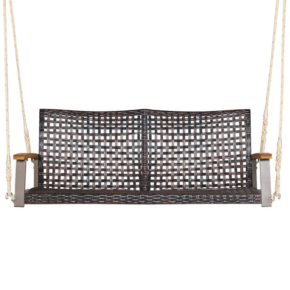 Aimee Lii 2-Person Rattan Hanging Porch Swing Chair, Swing Chair Outdoor, Black