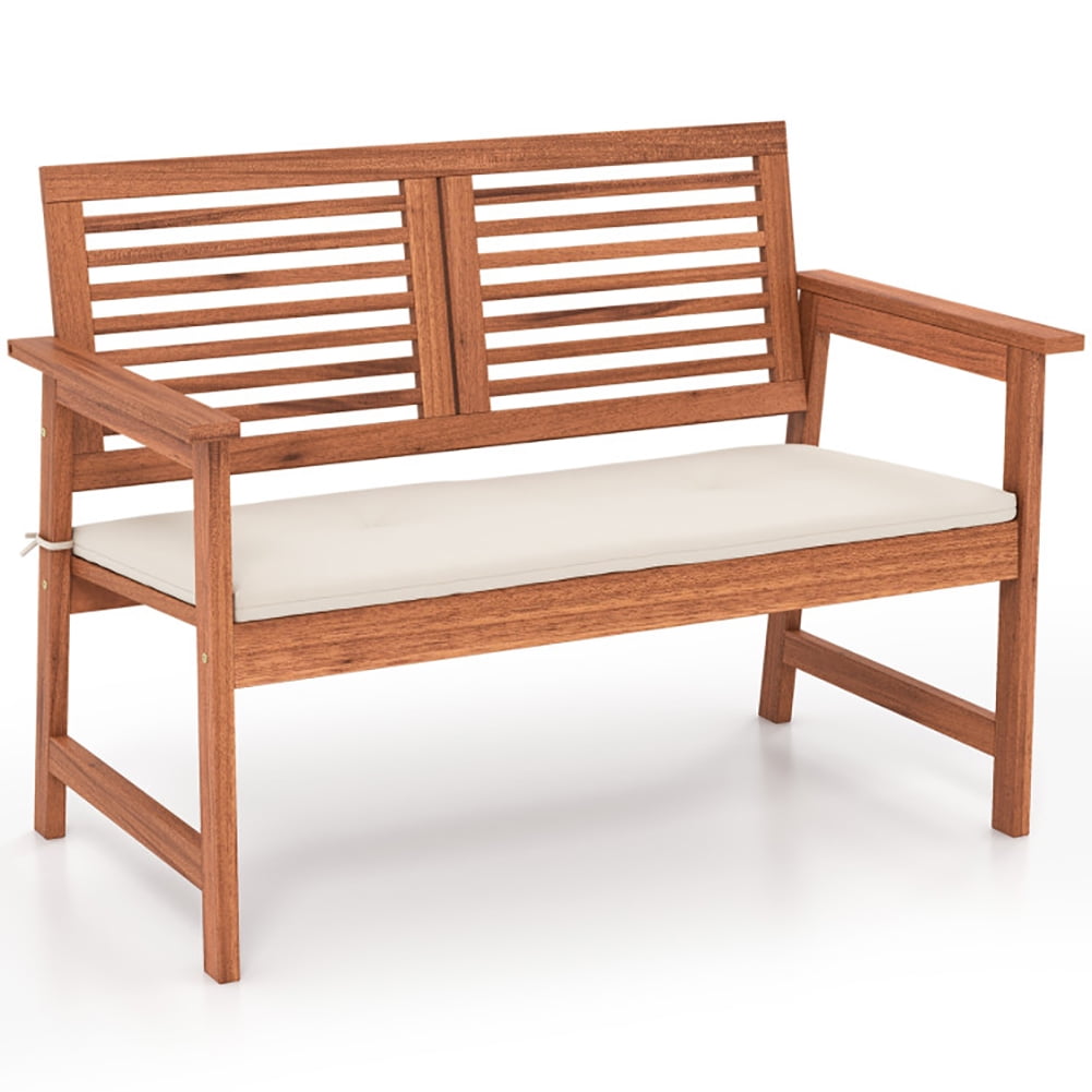 Aimee Lii 2-Person Solid Wood Patio Bench with Backrest and Cushion, Outdoor Patio Furniture Aimee Lii 2-Person Solid Wood Patio Bench with Backrest and Cushion, Outdoor Patio Furniture
