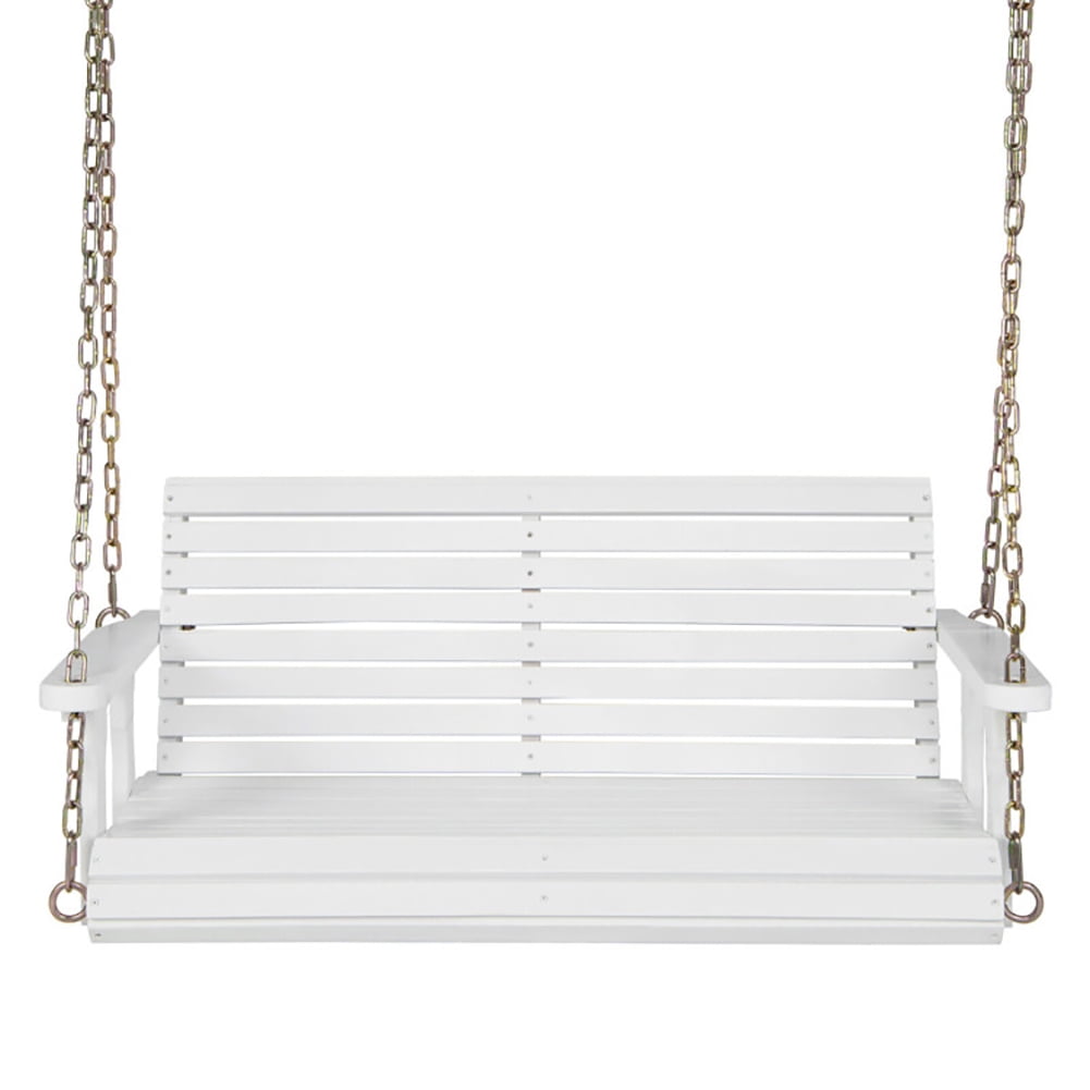 Aimee Lii 2-Person Wooden Porch Swing with Hanging Chains for Garden Yard, Comfy Outdoor Chair, White