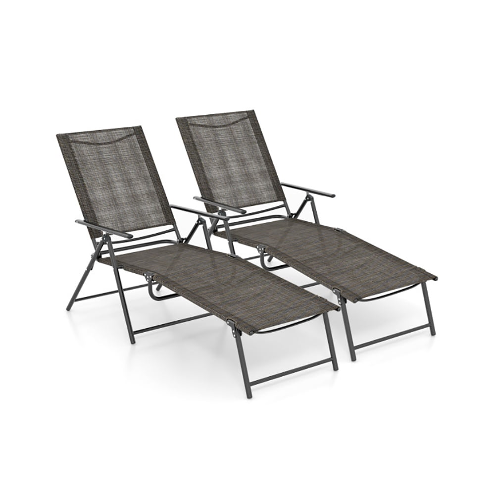 Aimee Lii 2 Piece Patio Folding Chaise Lounge Chairs Recliner with 6-Level Backrest, Patio Loungers, Coffee