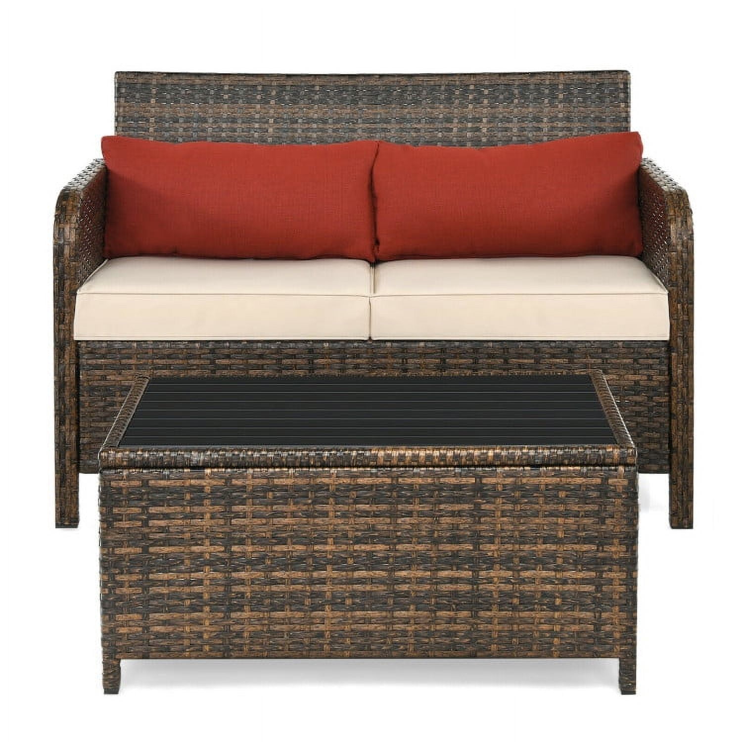 Aimee Lii 2 Pieces Cushioned Wicker Patio Furniture Set, Wicker Outdoor Sectional, Red