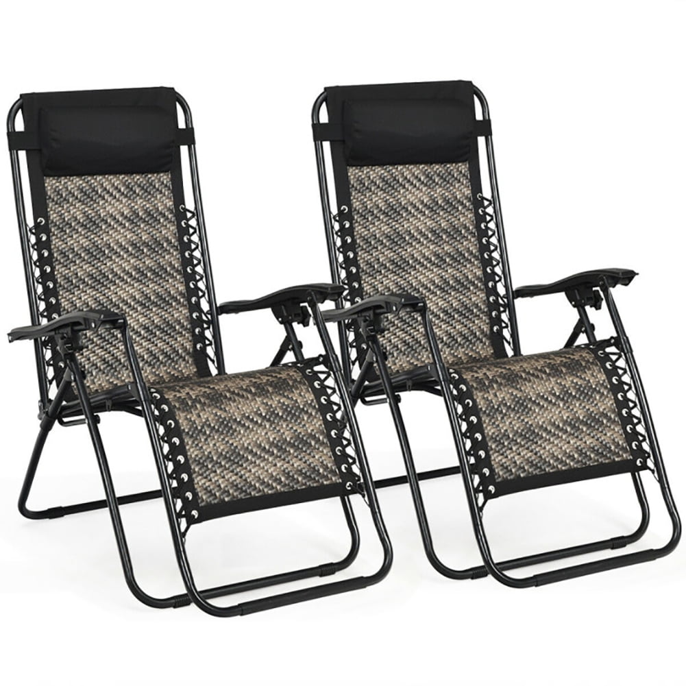 Aimee Lii 2 Pieces Folding Patio Rattan Zero Gravity Lounge Chair, Outdoor Patio Furniture, Gray