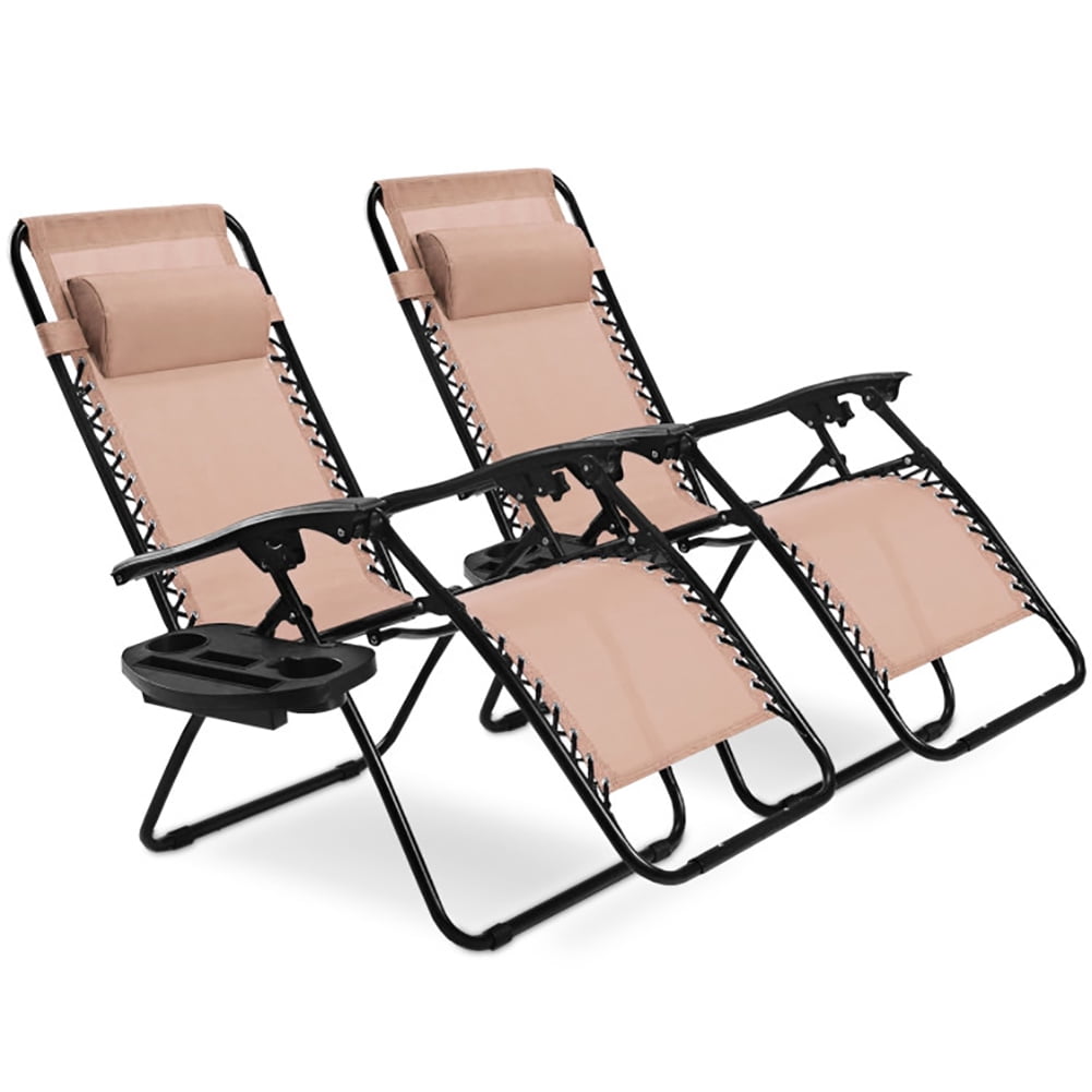 Aimee Lii 2 Pieces Folding Recliner Zero Gravity Lounge Chair, Outdoor Patio Furniture, Beige