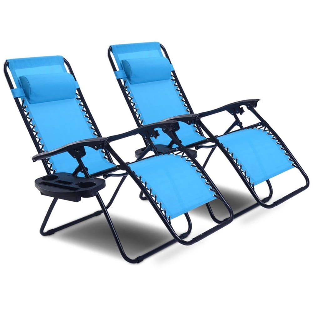 Aimee Lii 2 Pieces Folding Recliner Zero Gravity Lounge Chair, Outdoor Patio Furniture, Light Blue