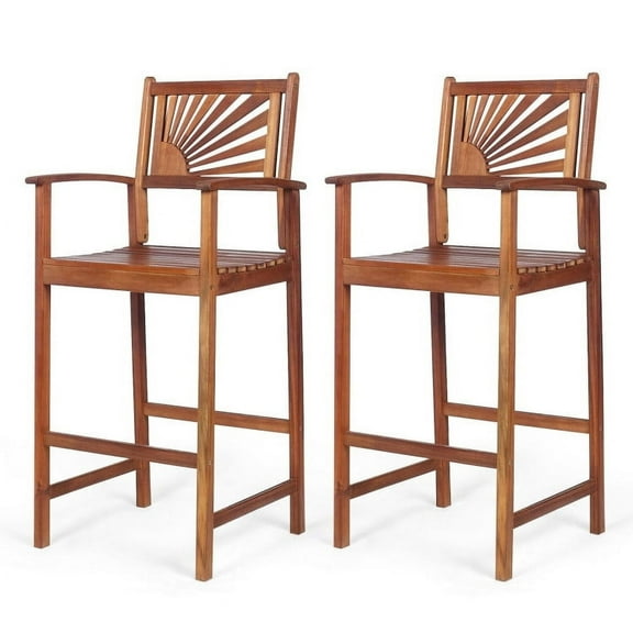 Aimee Lii 2 Pieces Outdoor Acacia Wood Bar Chairs with Sunflower Backrest and Armrests, Outdoor Patio Furniture