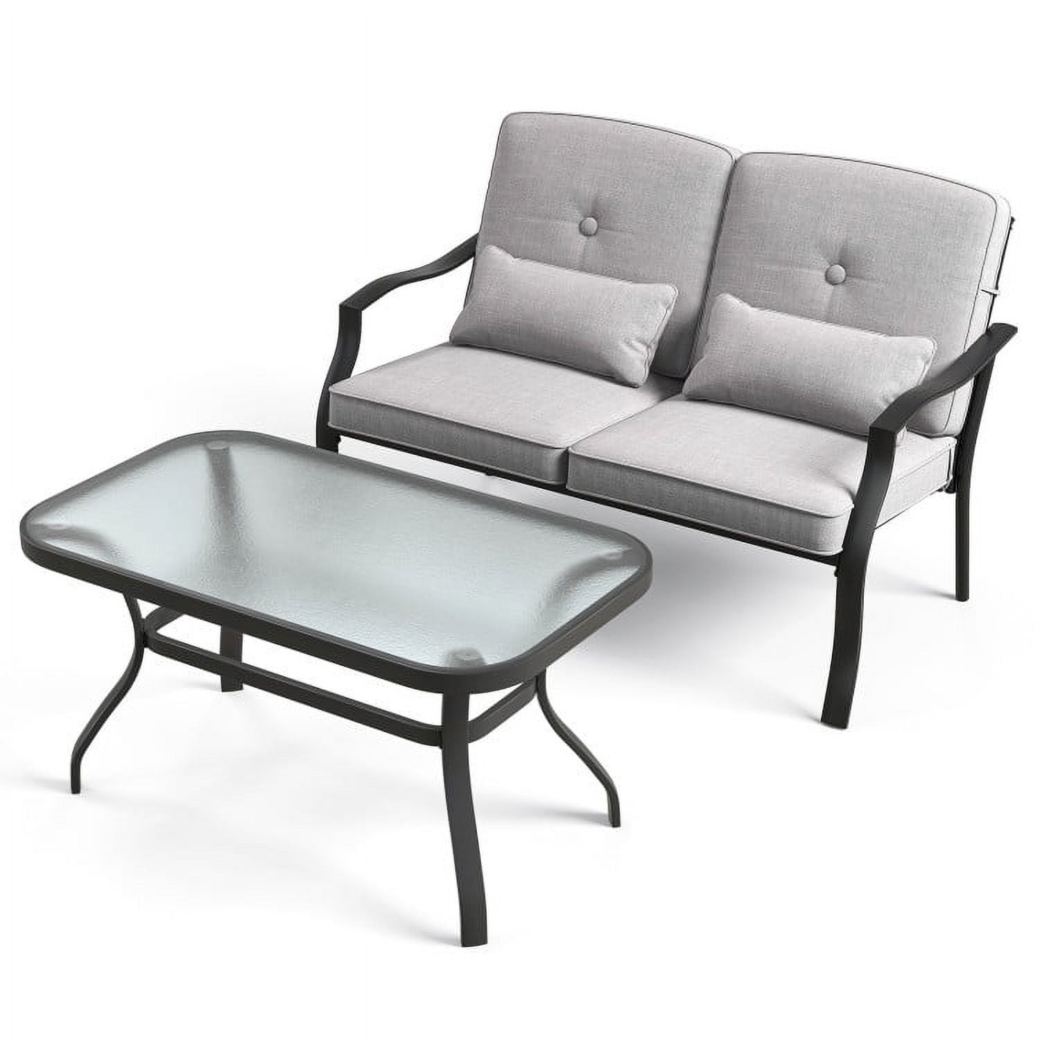 Aimee Lii 2 Pieces Outdoor Patio Furniture Set, Patio Sectional Furniture Set with Tempered Glass Coffee Table, Gray