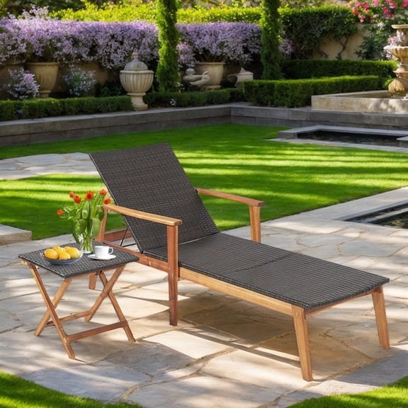 Aimee Lii 2 Pieces Patio Chaise Lounge and Table Set with 4-Level Adjustable Backrest, Patio Loungers