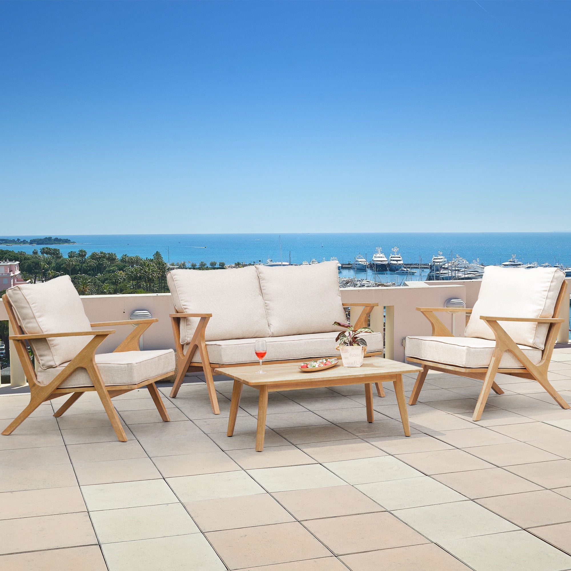 Aimee Lii 2 Pieces Patio Furniture Chairs, Set of 2 Outdoor Acacia Wood Sofa Set with Soft Seat for Garden, Backyard, Poolside, Bistro and Deck