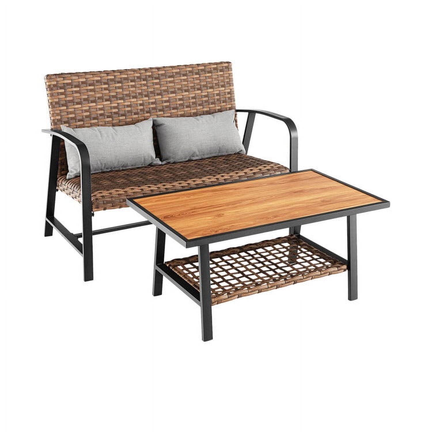 Aimee Lii 2 Pieces Patio Furniture Set, Patio Rattan Coffee Table Set with Shelf and Quick Dry Cushion Aimee Lii 2 Pieces Patio Furniture Set, Patio Rattan Coffee Table Set with Shelf and Quick Dry Cushion