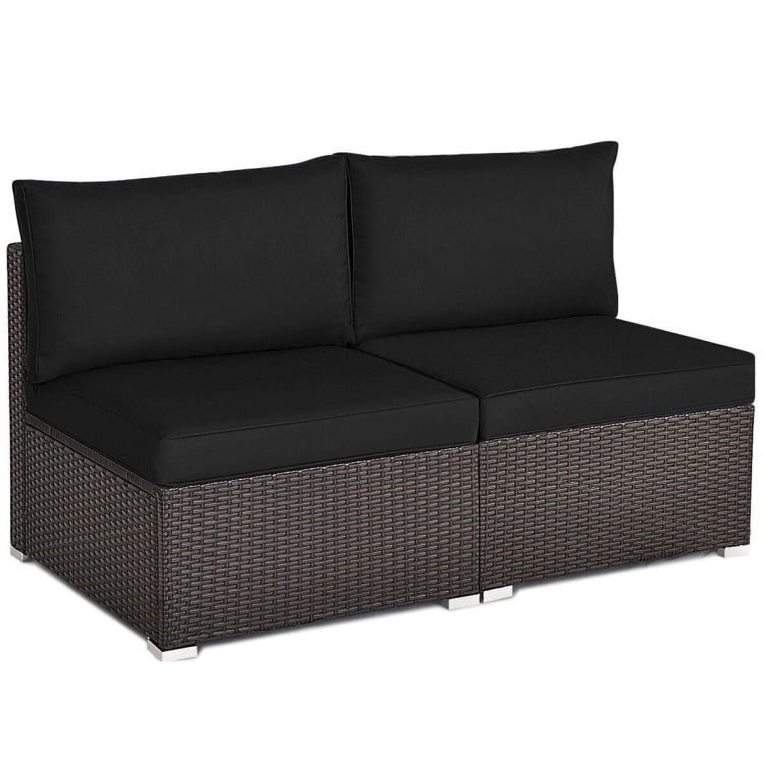 Aimee Lii 2 Pieces Patio Rattan Armless Sofa Set with 2 Cushions and 2 Pillows, Outdoor Patio Set, Black