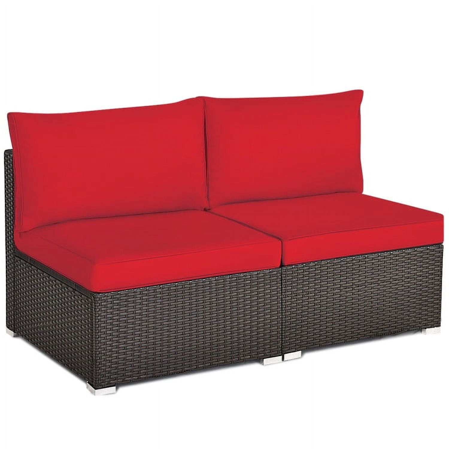Aimee Lii 2 Pieces Patio Rattan Armless Sofa Set with 2 Cushions and 2 Pillows, Outdoor Patio Set, Red Aimee Lii 2 Pieces Patio Rattan Armless Sofa Set with 2 Cushions and 2 Pillows, Outdoor Patio Set, Red