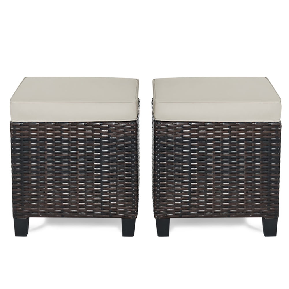 Aimee Lii 2 Pieces Patio Rattan Ottoman Set with Removable Cushions, Outdoor Patio Furniture Set, Beige