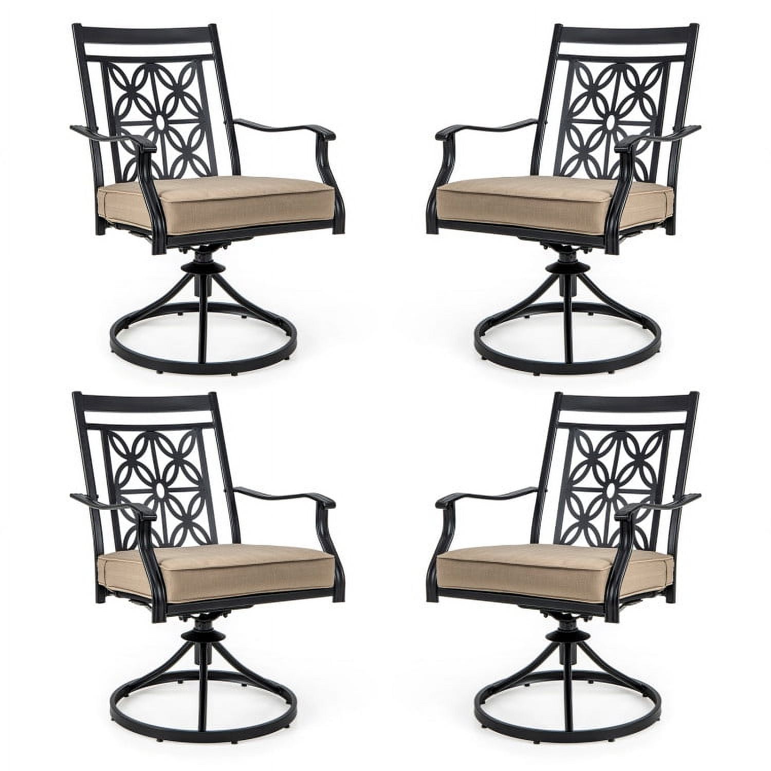 Aimee Lii 2 Pieces Patio Swivel Chairs with Blossom Pattern Backrest and Cushions, Outdoor Patio Set, Black Aimee Lii 2 Pieces Patio Swivel Chairs with Blossom Pattern Backrest and Cushions, Outdoor Patio Set, Black