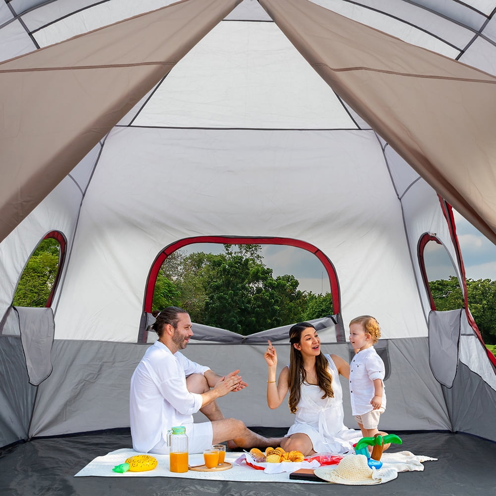 Aimee Lii 2 Room Family Camping Tent 10 Person Cabin Tent with Storage Pockets for Camping Accessories