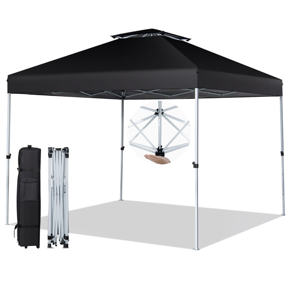 Aimee Lii 2-Tier 10 x 10 Feet Pop-up Canopy Tent with Wheeled Carry Bag, Backyard Canopy Gazebo for Party Camping BBQ Events, Black