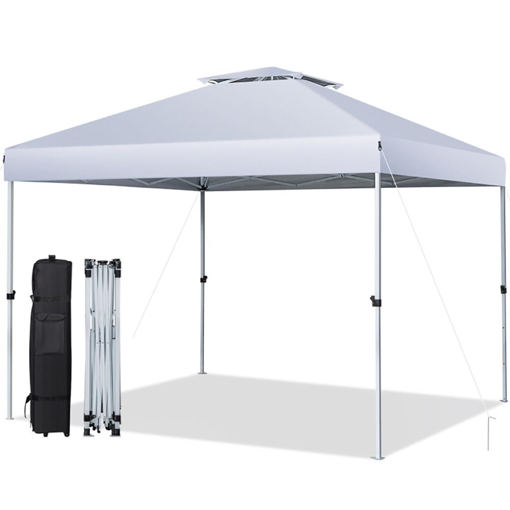 Aimee Lii 2-Tier 10 x 10 Feet Pop-up Canopy Tent with Wheeled Carry Bag, Backyard Canopy Gazebo for Party Camping BBQ Events, White