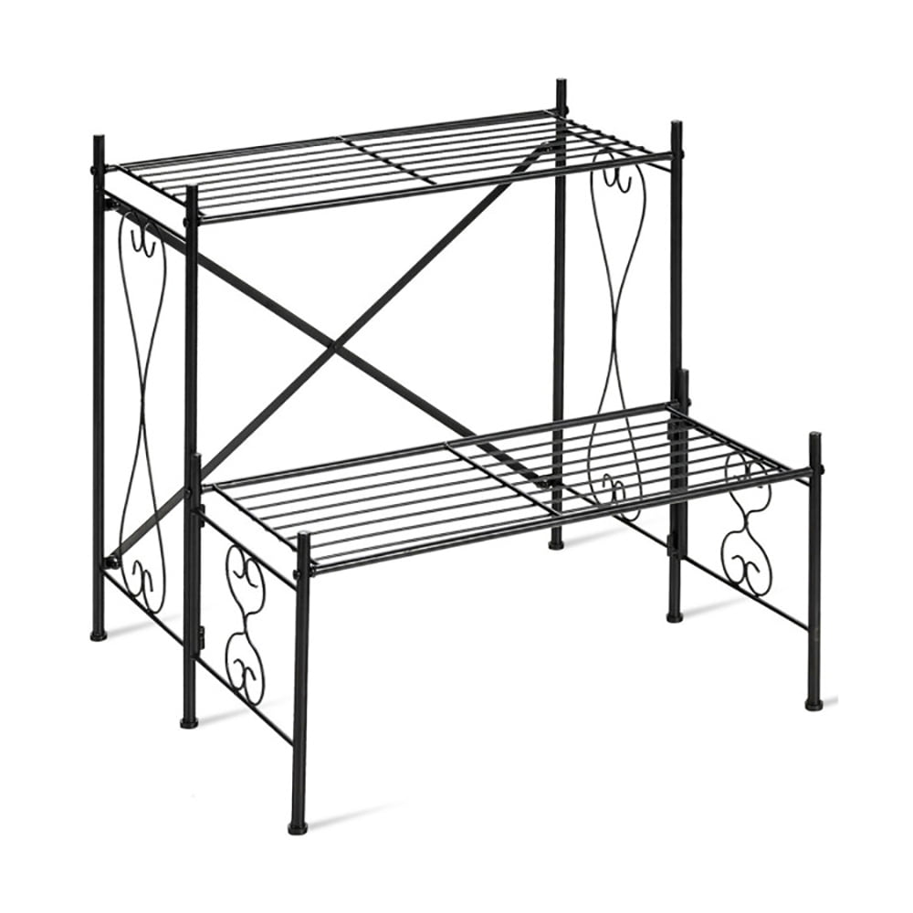 Aimee Lii 2-Tier Metal Plant Stand Garden Shelf, Plant Stand Indoor Outdoor, Black