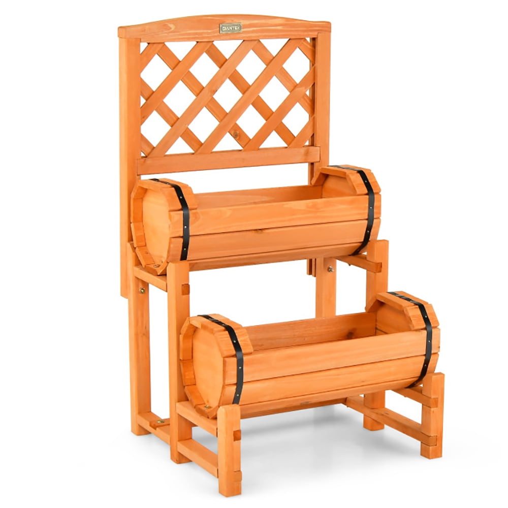 Aimee Lii 2-Tier Raised Garden Bed with 2 Cylindrical Planter Boxes and Trellis, Planter Boxes for Garden Yard, Orange