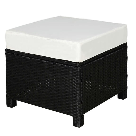 Aimee Lii 20" Patio Wicker Ottoman, Multipurpose Outdoor PE Rattan Footrest, Additional Seating, Side Table with Soft Cushion, Outdoor Patio Furniture for Poolside, Deck, Black