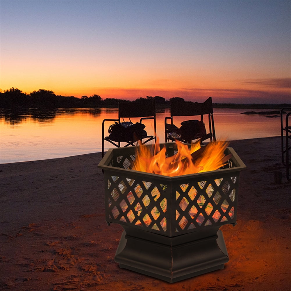 Aimee Lii 22" Hexagonal Shaped Iron Brazier Wood Burning Fire Pit Decoration for Backyard Poolside, Outdoor Patio Furniture, Brown Aimee Lii 22" Hexagonal Shaped Iron Brazier Wood Burning Fire Pit Decoration for Backyard Poolside, Outdoor Patio Furniture, Brown