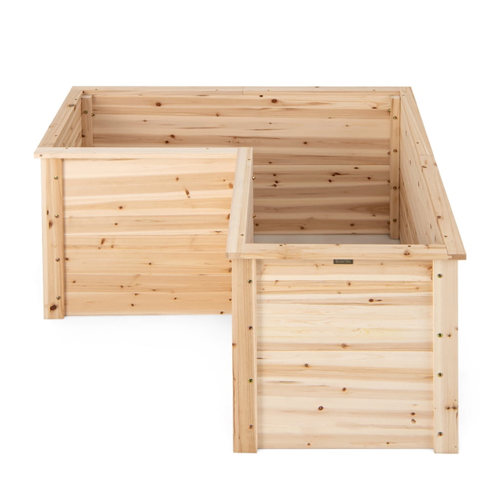 Aimee Lii 24 Inch L-Shaped Wooden Raised Garden Bed with Open-Ended Base, Planters for Outdoor Plants, Raised Garden Beds Outdoor, Natural