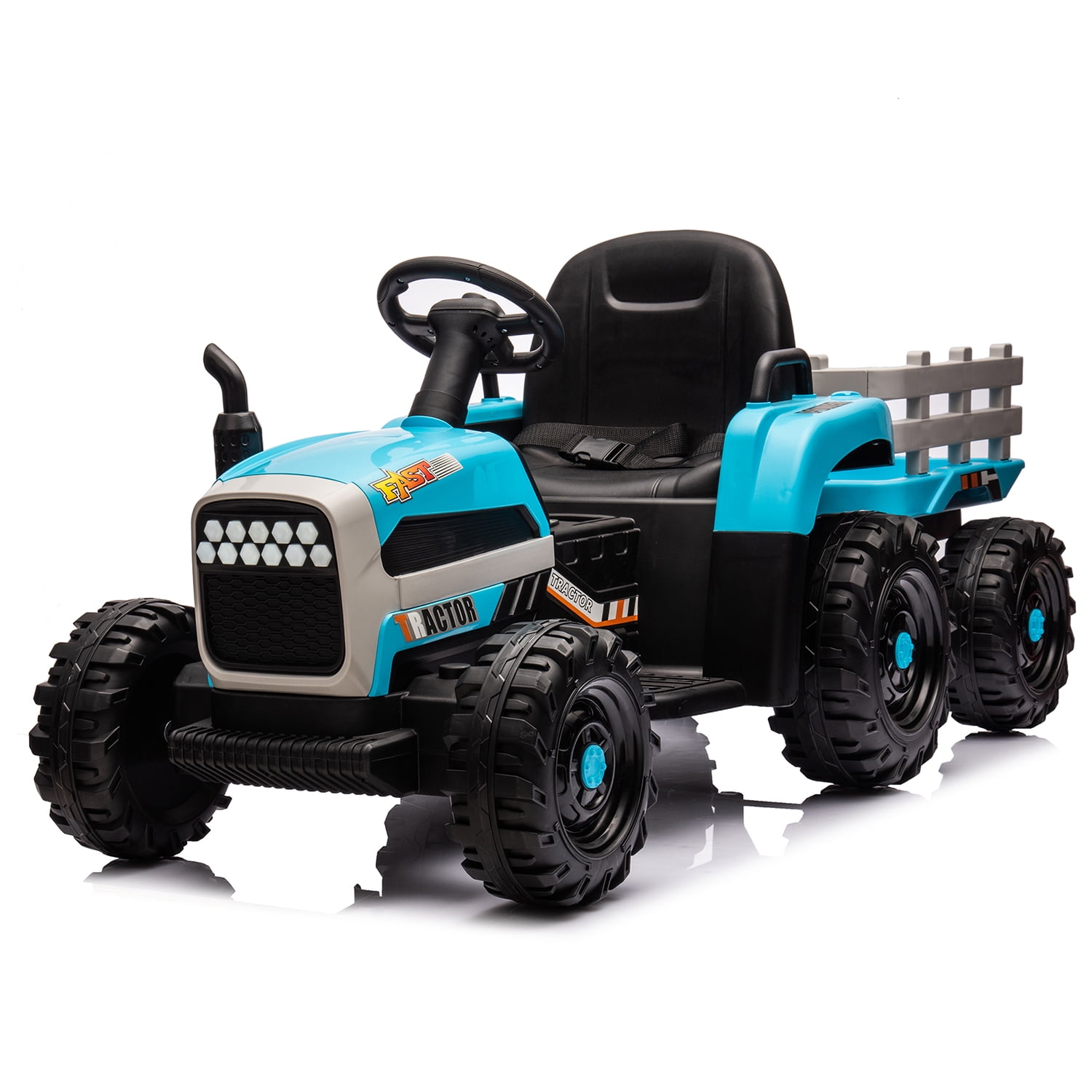 Aimee Lii 24V Battery Powered Electric Tractor Toy with Remote Control, USB, MP3, Bluetooth, Safety Belt, Ride on Tractor with Trailer, Three Speed Adjustable, Blue Aimee Lii 24V Battery Powered Electric Tractor Toy with Remote Control, USB, MP3, Bluetooth, Safety Belt, Ride on Tractor with Trailer, Three Speed Adjustable, Blue
