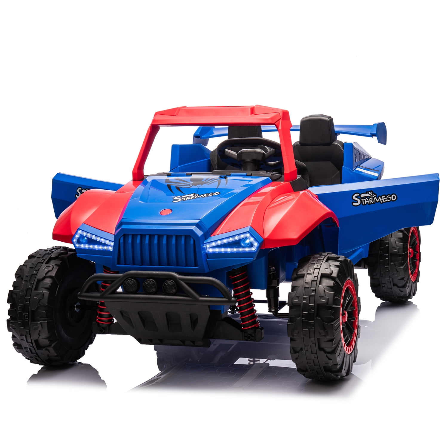 Aimee Lii 24V Two-seater Electric Kids Ride On Car with Remote Control, Dual Drive, Megaphone, Bluetooth, MP3, USB, LED Lights for Kids Aged 3-8, Blue + Red Aimee Lii 24V Two-seater Electric Kids Ride On Car with Remote Control, Dual Drive, Megaphone, Bluetooth, MP3, USB, LED Lights for Kids Aged 3-8, Blue + Red