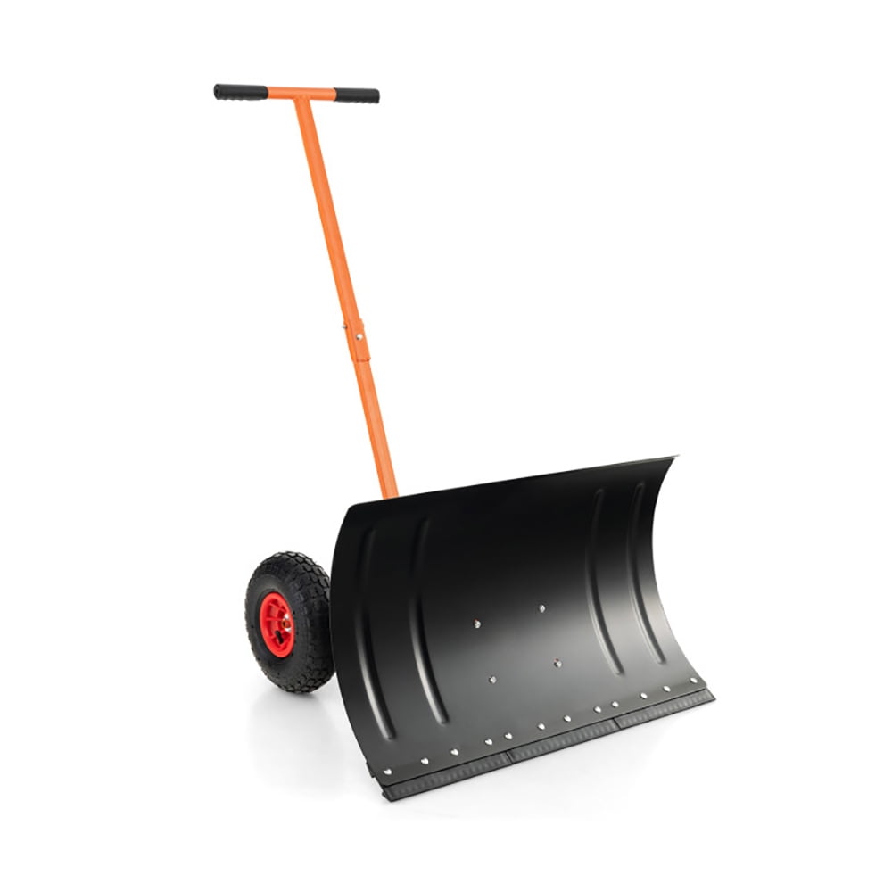 Aimee Lii 29 Inches Snow Pusher for Driveway, Large Blade for Snow Removal, Snow Pusher with Wheels Efficient Remove Tool, Orange
